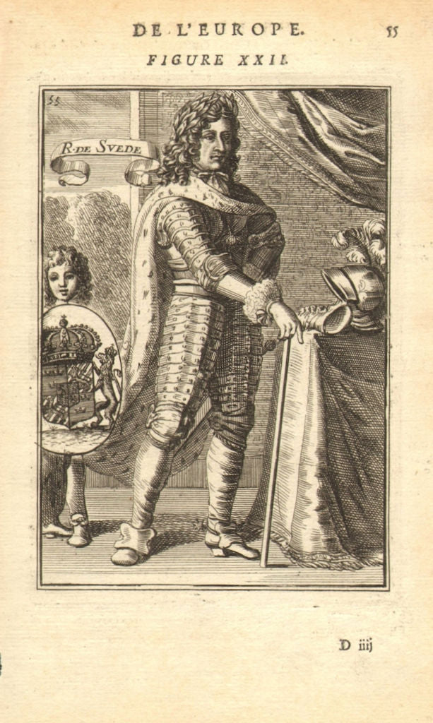 KING CHARLES (KARL) XI OF SWEDEN. Wearing armour. Coats of arms. MALLET 1683